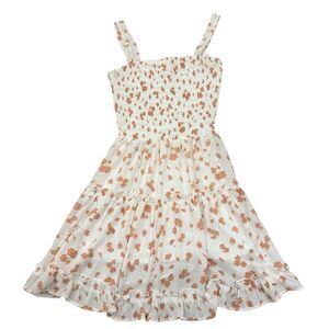 Jessica Simpson White Floral‎ Smocked Fit and Flare Mini Dress Size Medium Y2K